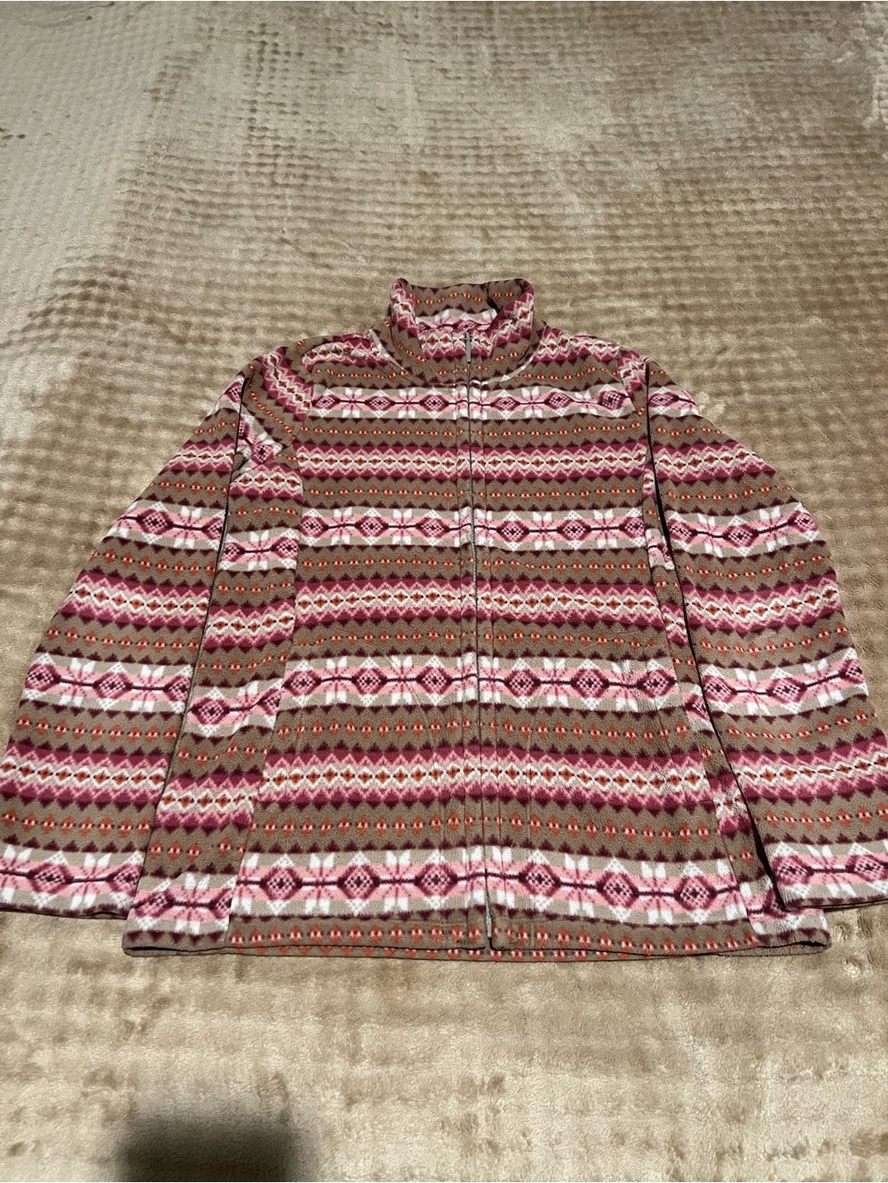 Uniqlo Pink & Brown Patterned Zip-Up Fleece Jacket